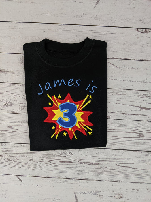 Children Superhero Birthday Tshirt - Embroidery