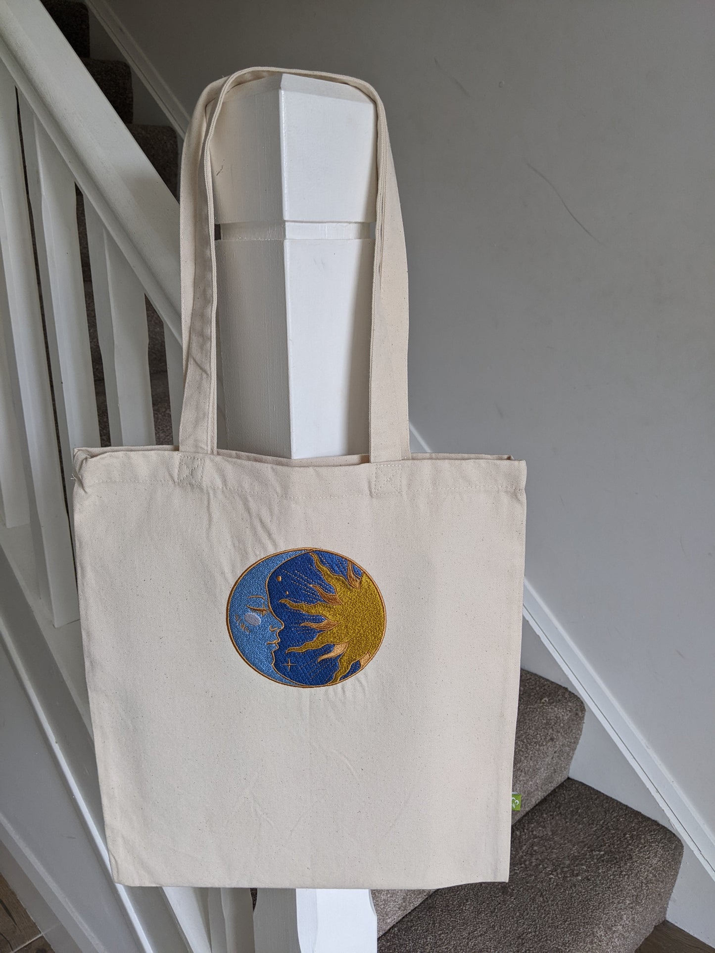 Moon  and Sun  Tote Bag |  100 % Organic GOTS Cotton Tote | Embroidered