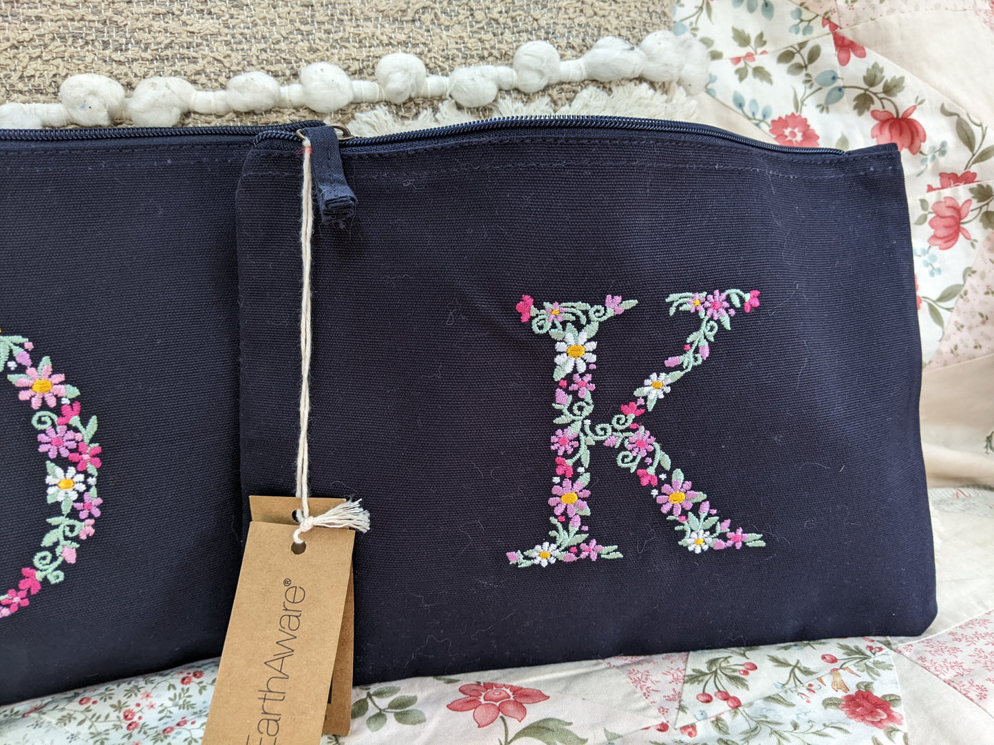 Personalised Accessory Cosmetic - Make Up Bag - Flower Monogram Initial