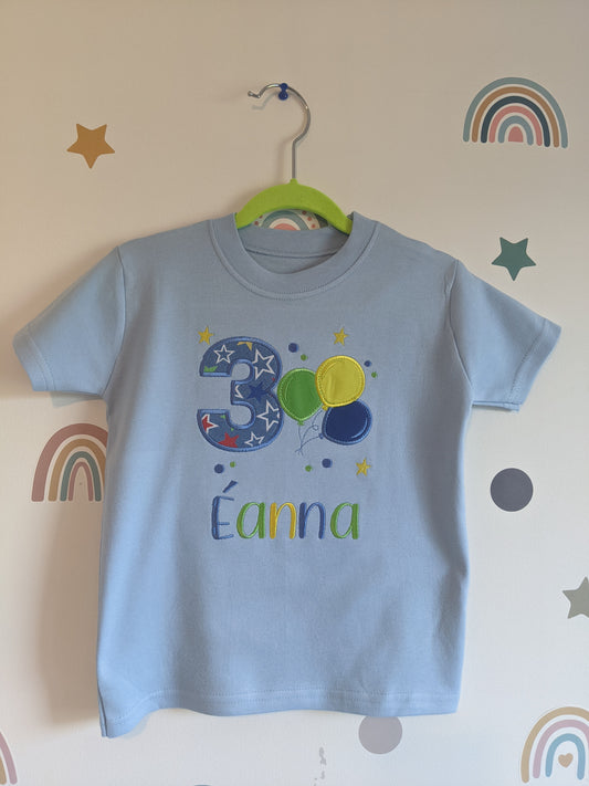 Children Personalised Birthday Tshirt with Balloons- Embroidery