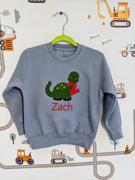 Children Personalised Birthday sweatshirt with Cute Dinosaur Diplodocus - Embroidery