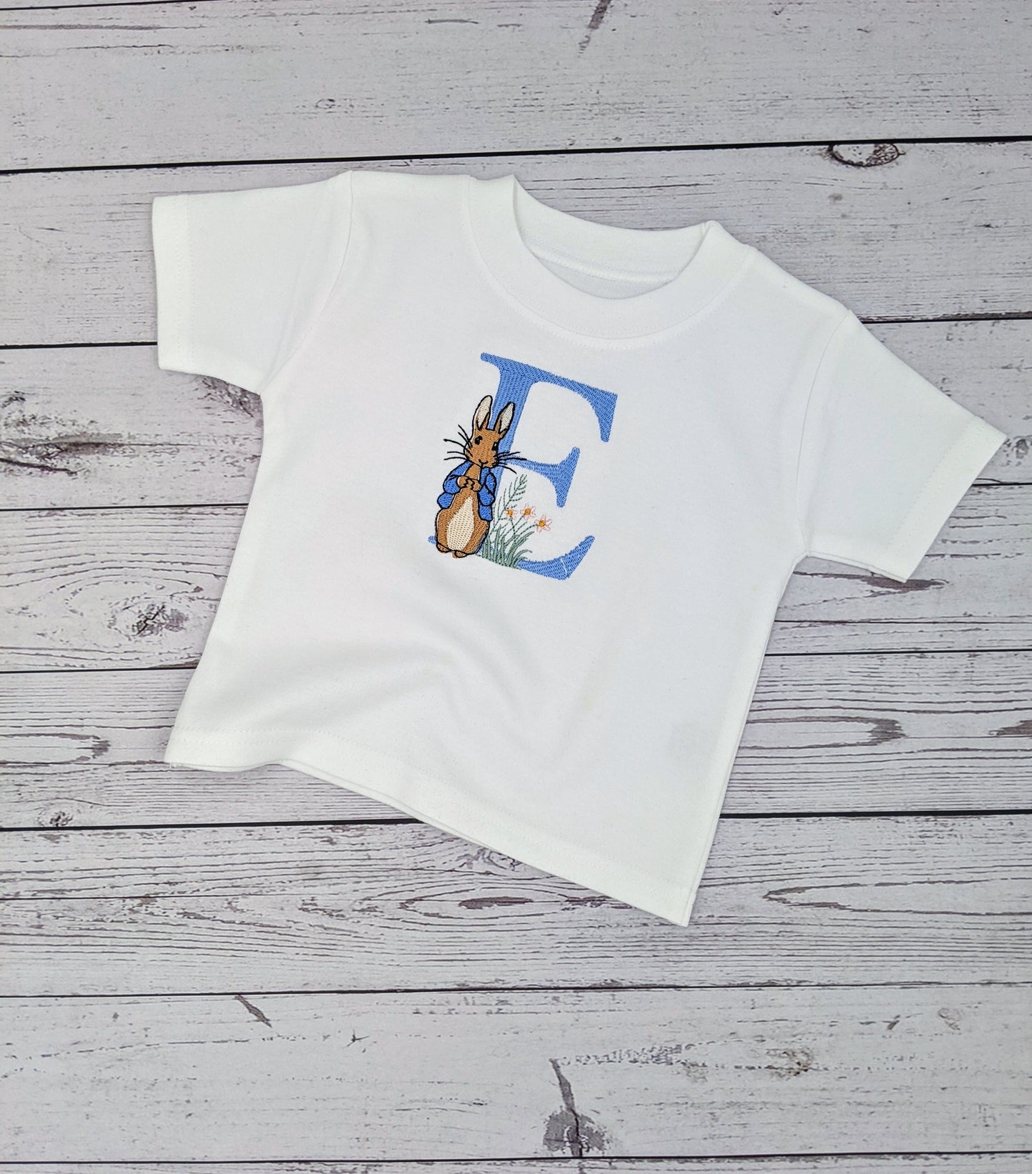 Blue or Pink cute Rabbit with Monogram Letter Tshirt