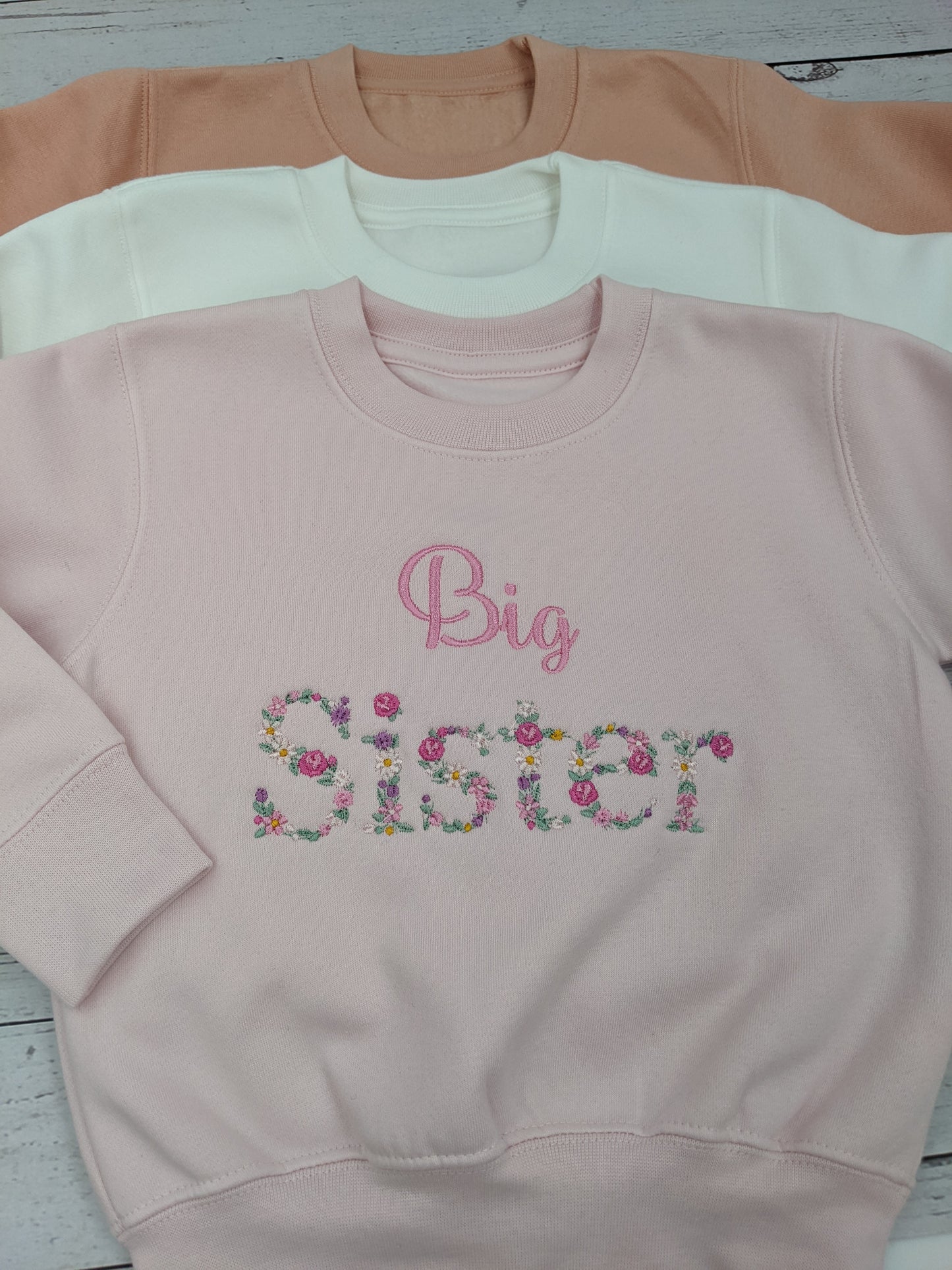 Children's Big Sister Floral Sweatshirt | Big Sister Flower Monogram  | Embroidery