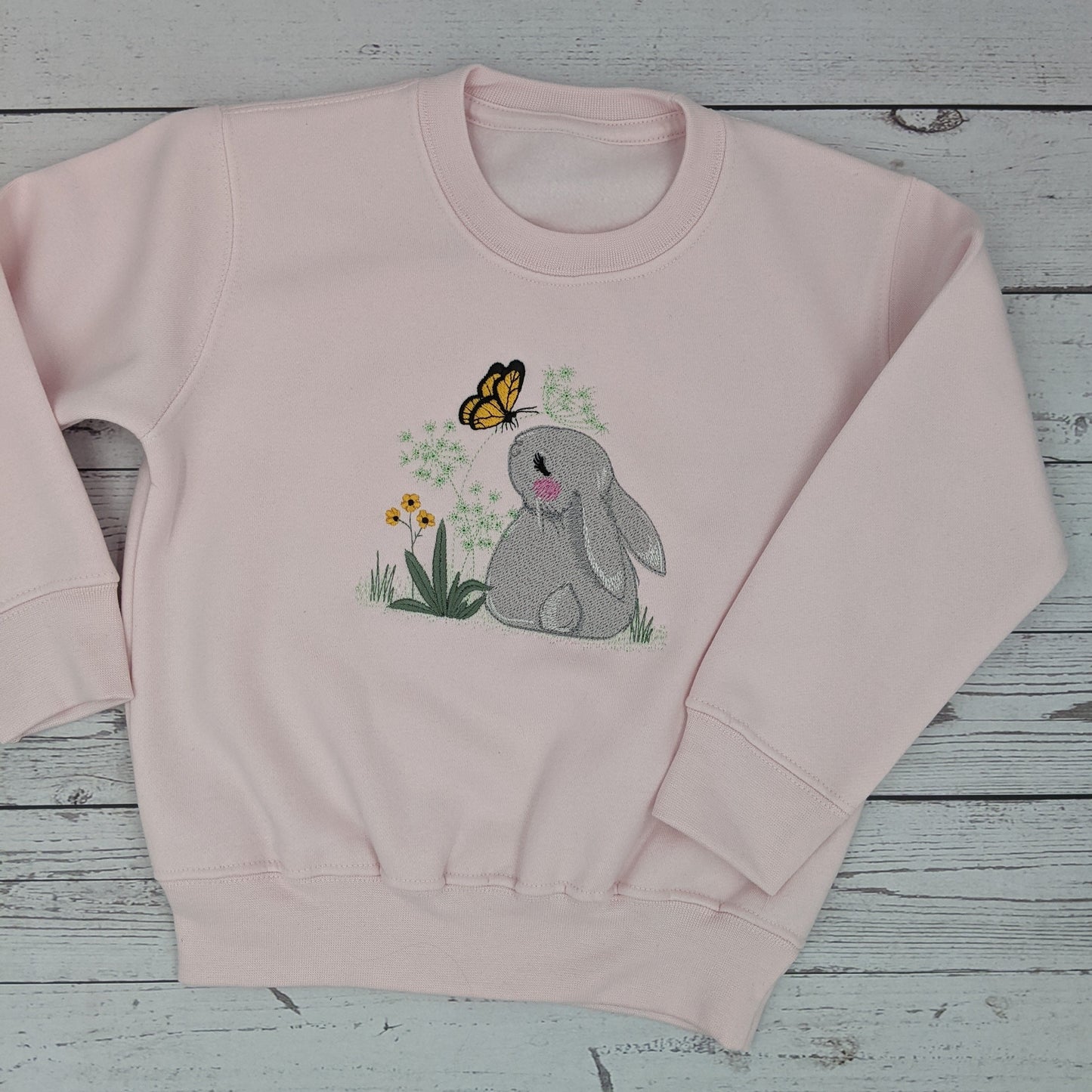 Children Easter Sweatshirt with Cute  Bunny and Butterfly  - Embroidery