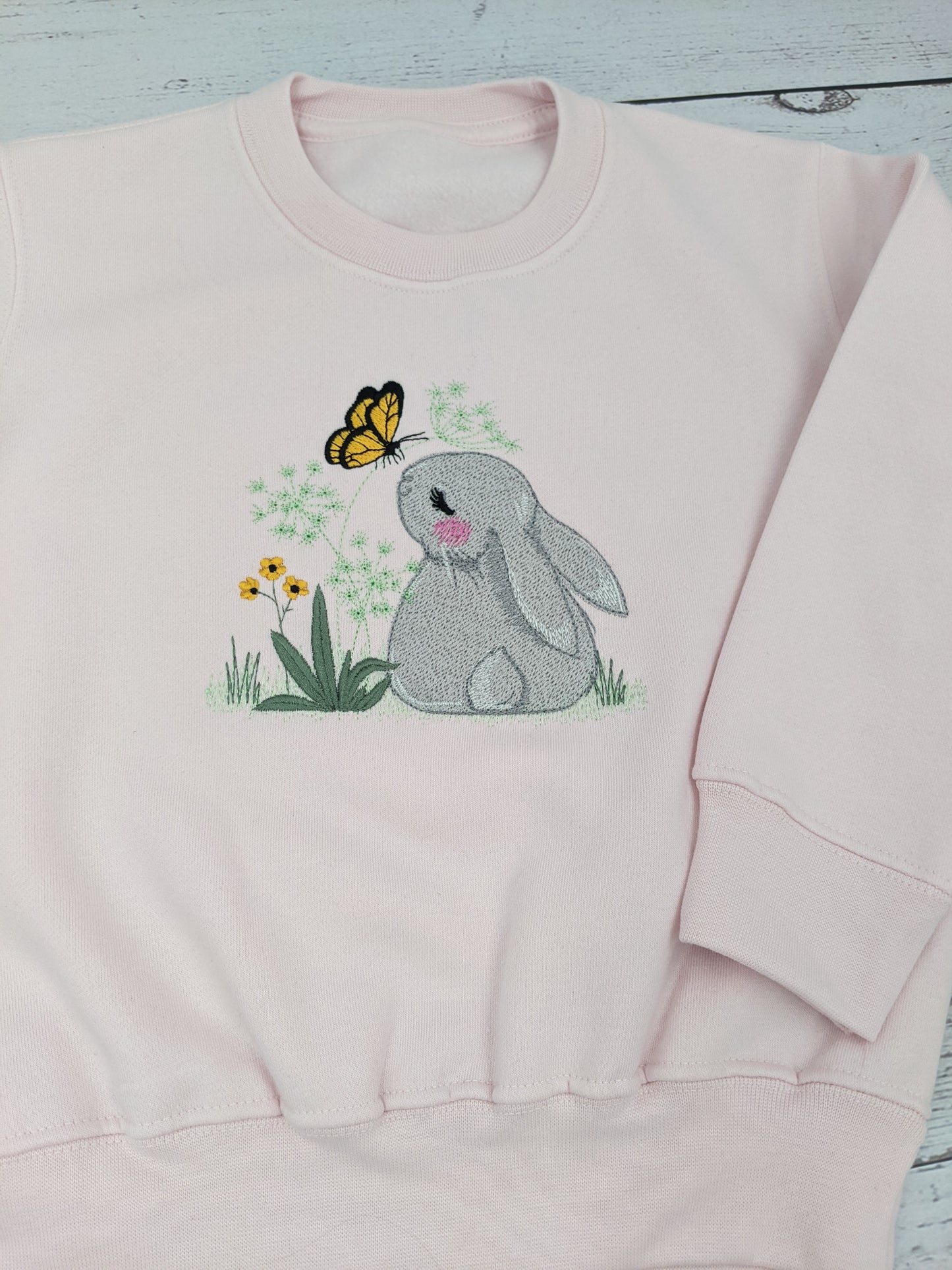 Children Easter Sweatshirt with Cute  Bunny and Butterfly  - Embroidery