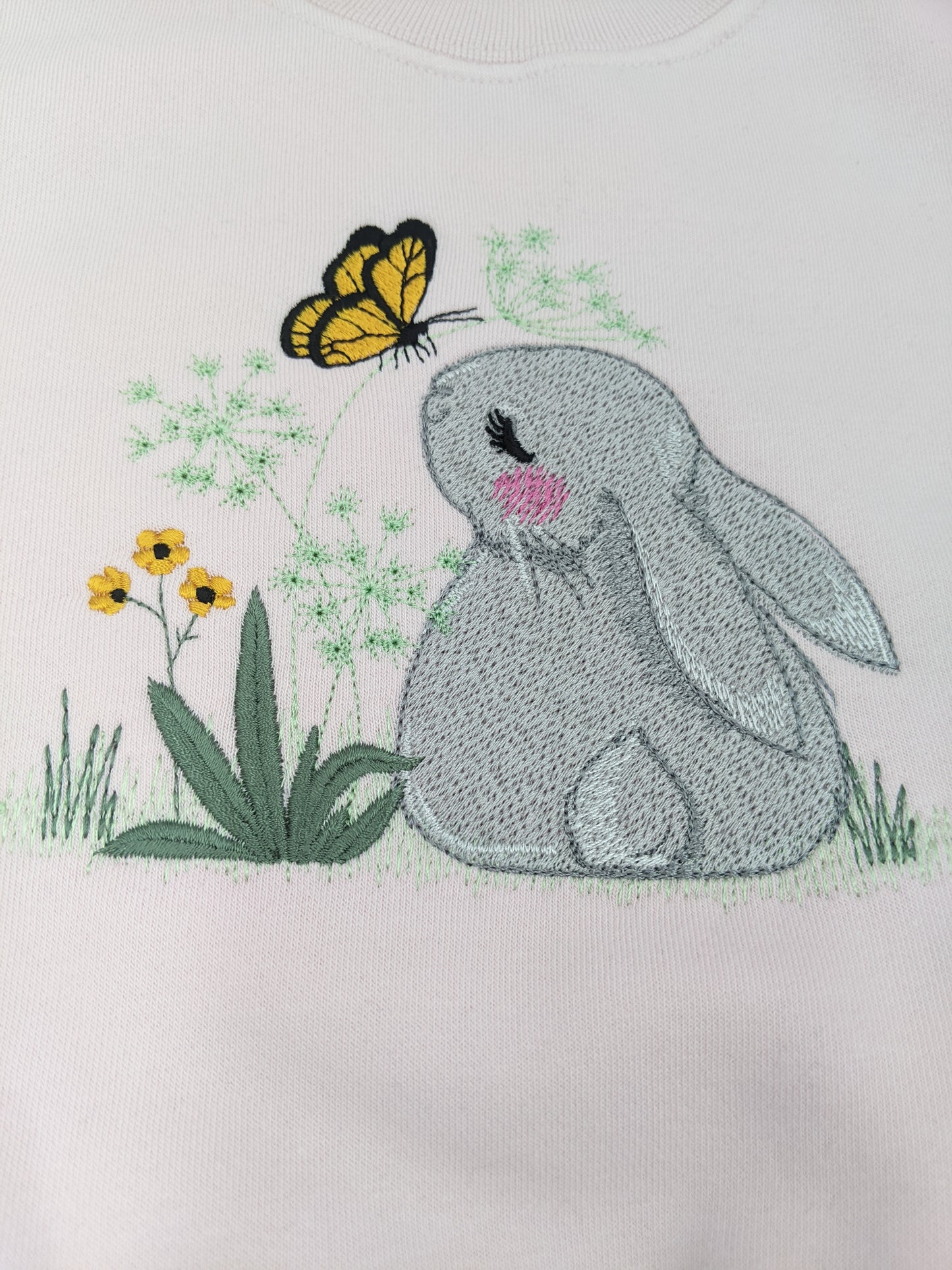 Children Easter Sweatshirt with Cute  Bunny and Butterfly  - Embroidery