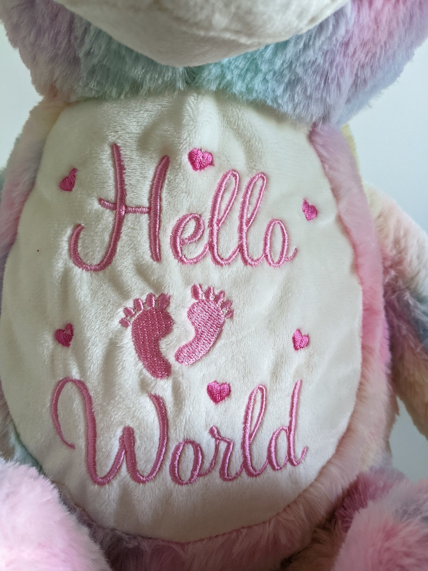 Blue Teddy Bear - Baby Gift personalised with Hello World - Embroidery