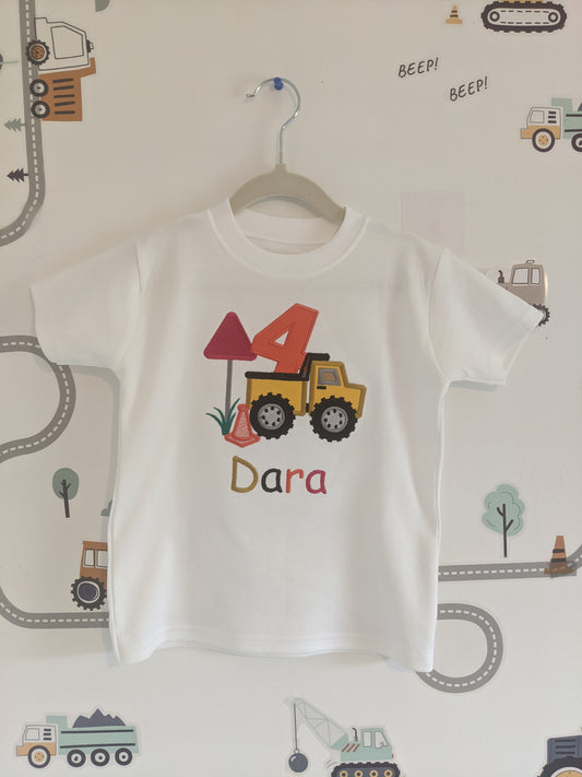 Truck theme  birthday Tshirt or sweatshirt  | Excavator with name and number shirt | Embroidered