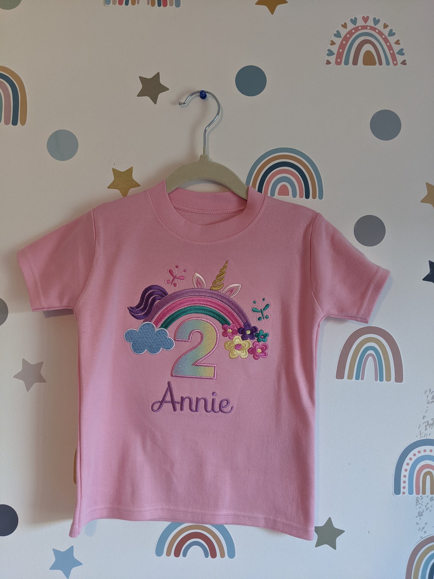 Children Personalised Birthday Tshirt Peek a Boo Unicorn - Embroidery