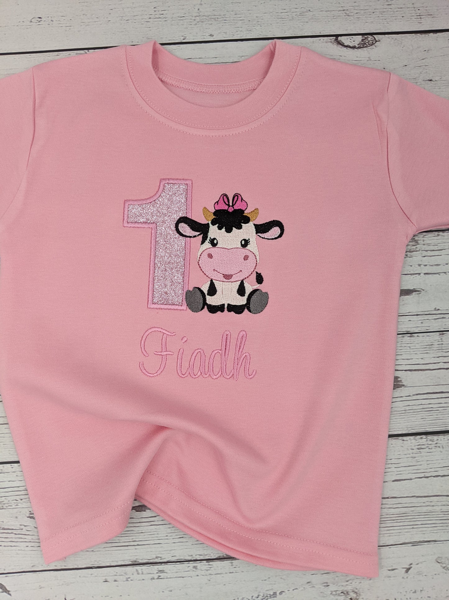 Children Personalised Birthday Tshirt With Cute cow age 1 to 6 years old