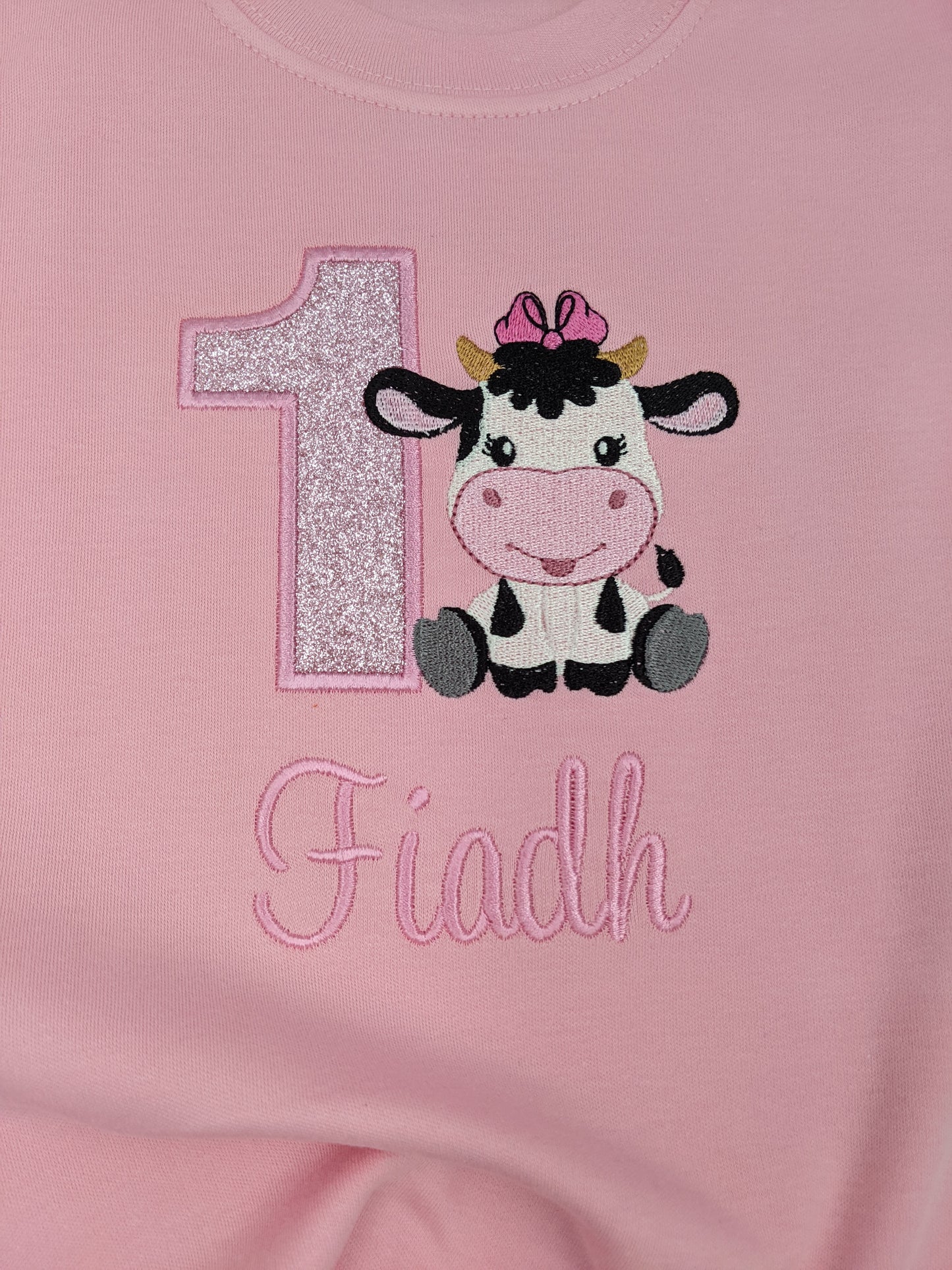 Children Personalised Birthday Tshirt With Cute cow age 1 to 6 years old