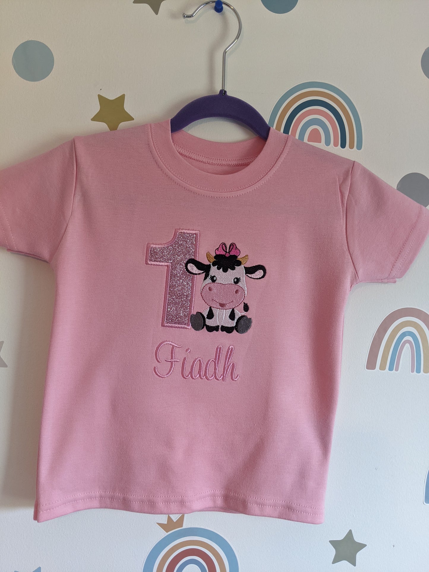 Children Personalised Birthday Tshirt With Cute cow age 1 to 6 years old