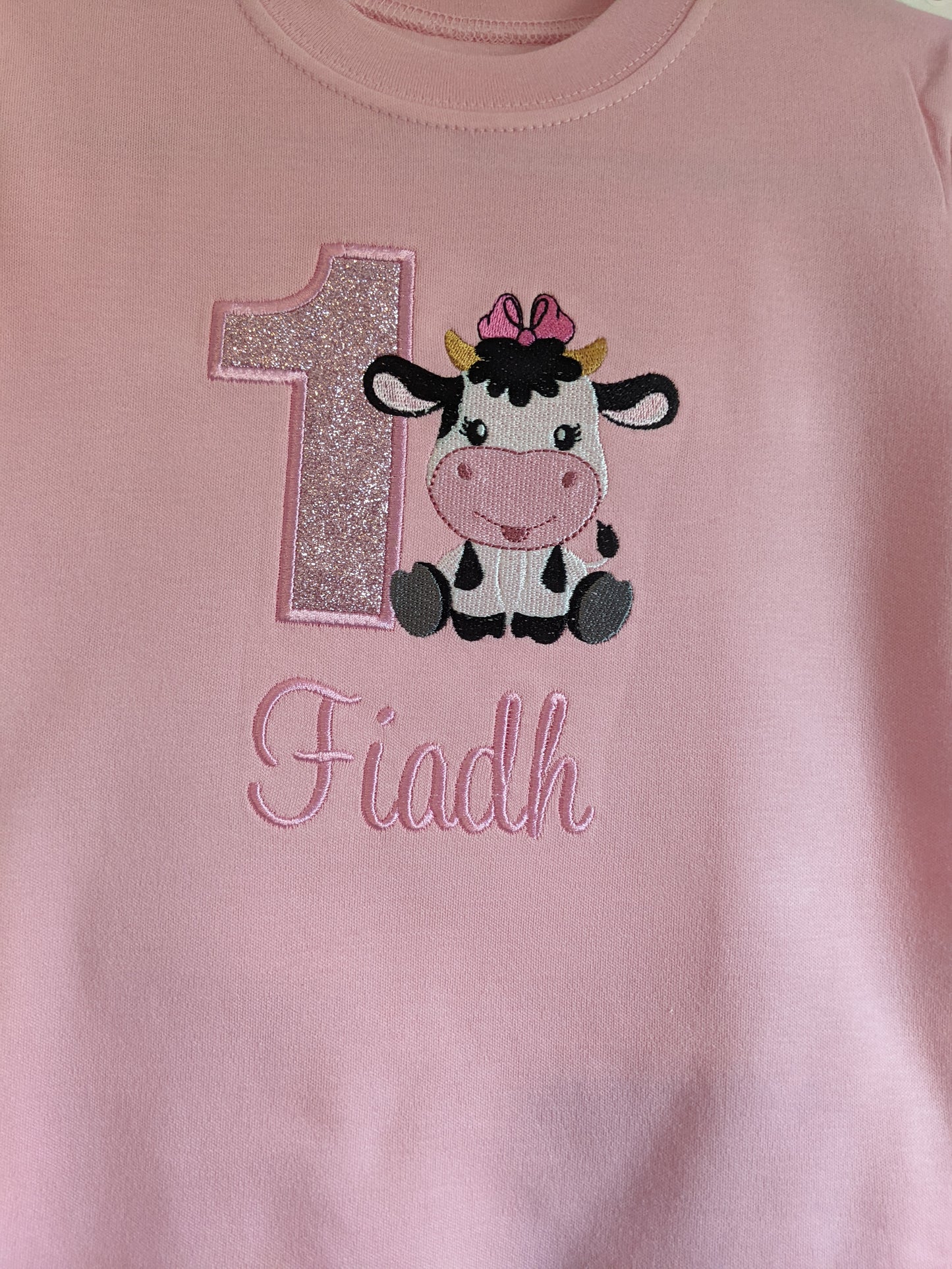 Children Personalised Birthday Tshirt With Cute cow age 1 to 6 years old