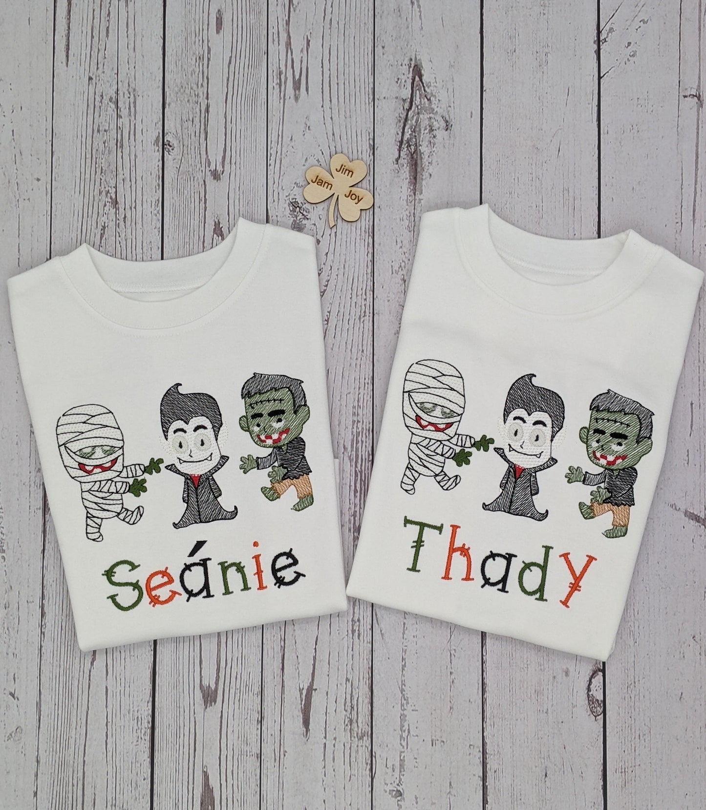 Halloween Tshirt | Children Personalised Shirt with Mummy Vampire Dracula Frankenstein Zombie | Glow in the Dark