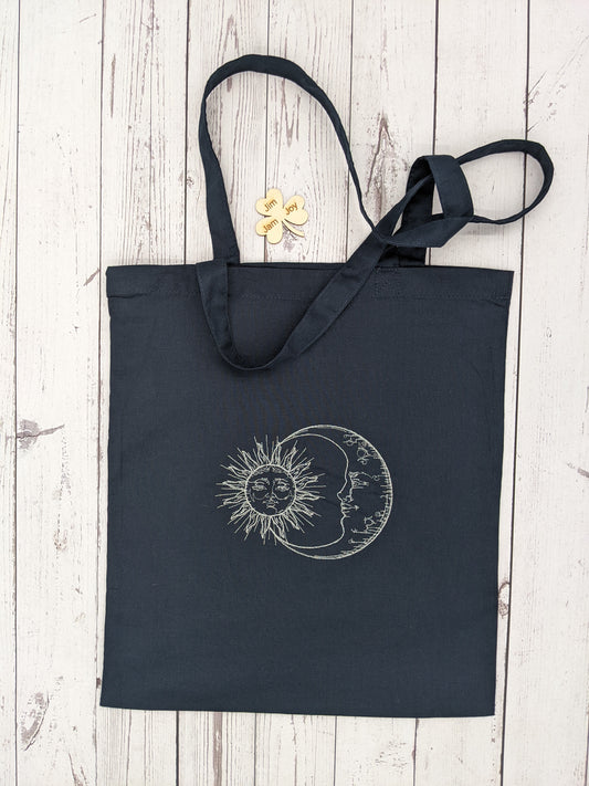 Sun and Moonl Tote Bag |  100 % Organic GOTS Cotton Tote | Embroidered