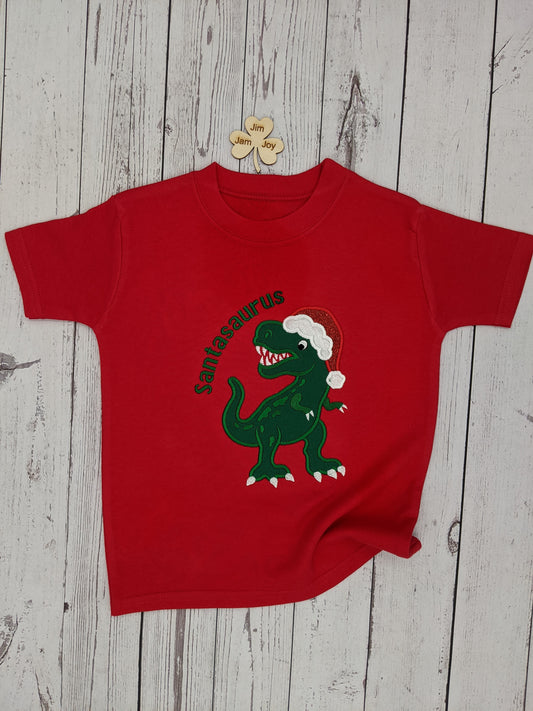 Christmas Santasaurus Tshirt personnalised with Name