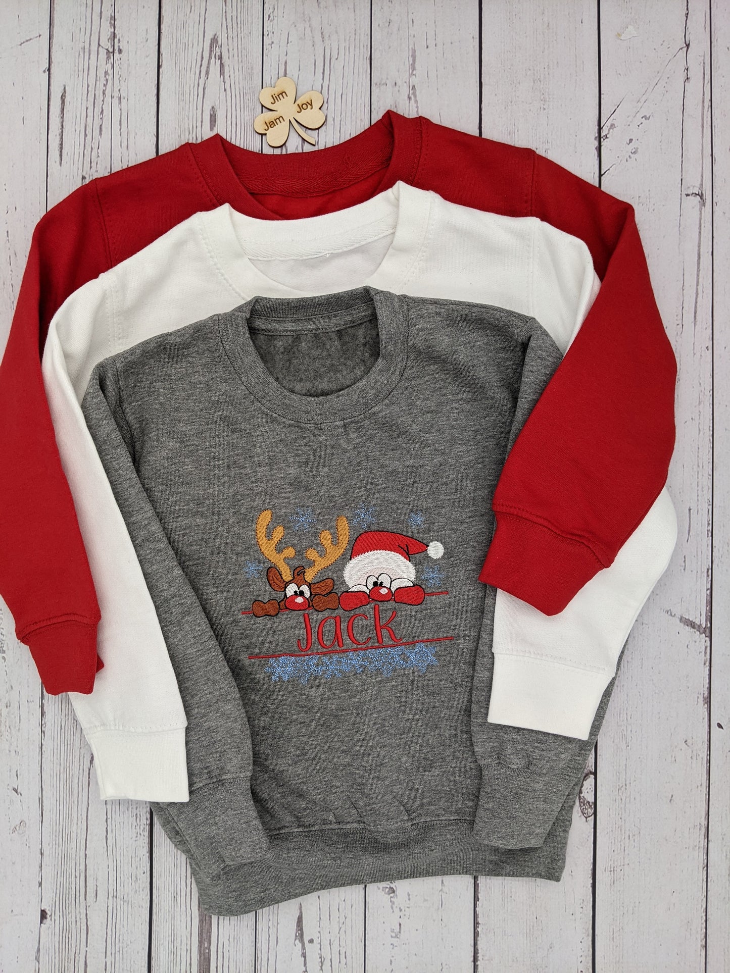 Children's Christmas Sweatshirt | Personalised | Christmas Jumper | Santa and Rudolph | Xmas Jumper | Embroidered