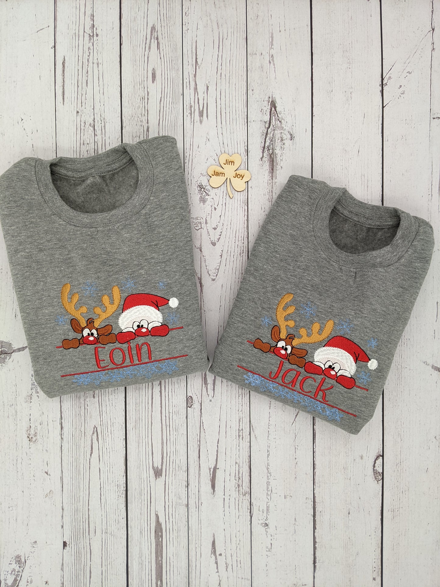 Children's Christmas Sweatshirt | Personalised | Christmas Jumper | Santa and Rudolph | Xmas Jumper | Embroidered