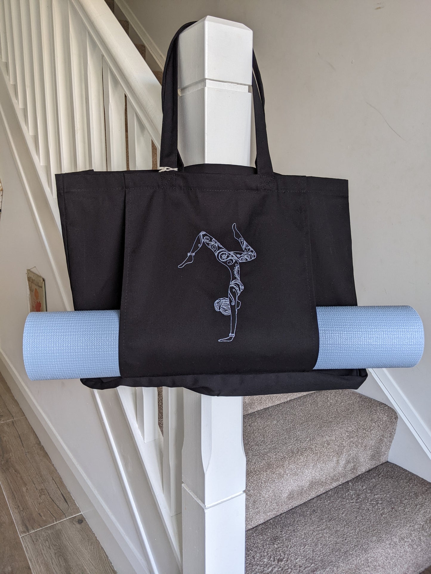 Personalised Organic Yoga Tote Bag with Yoga  Poses - Embroidery