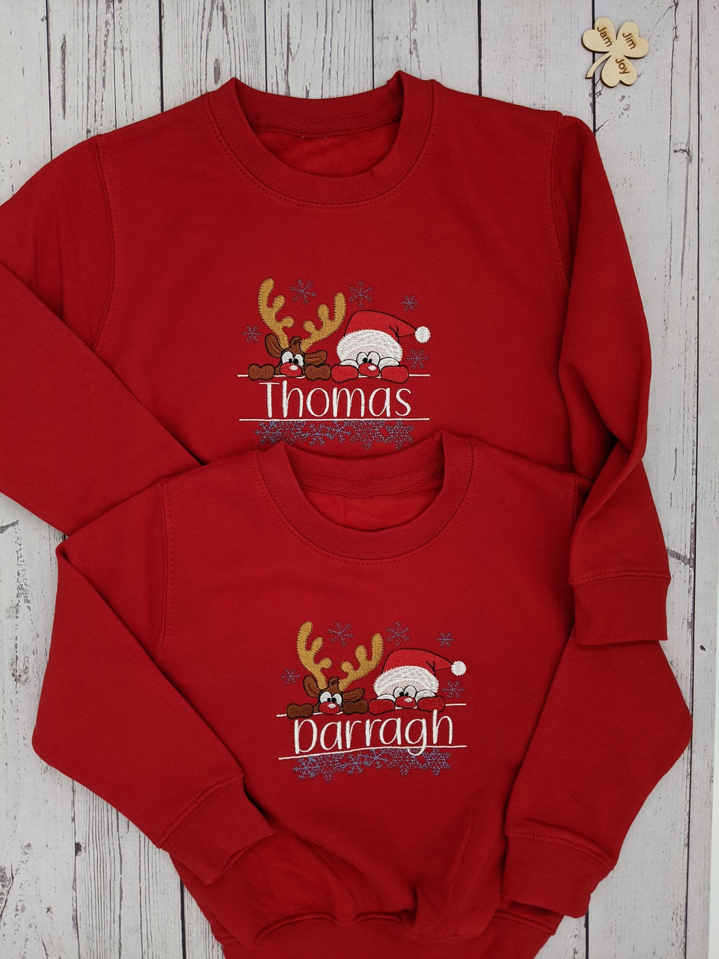 Children's Christmas Sweatshirt | Personalised | Christmas Jumper | Santa and Rudolph | Xmas Jumper | Embroidered