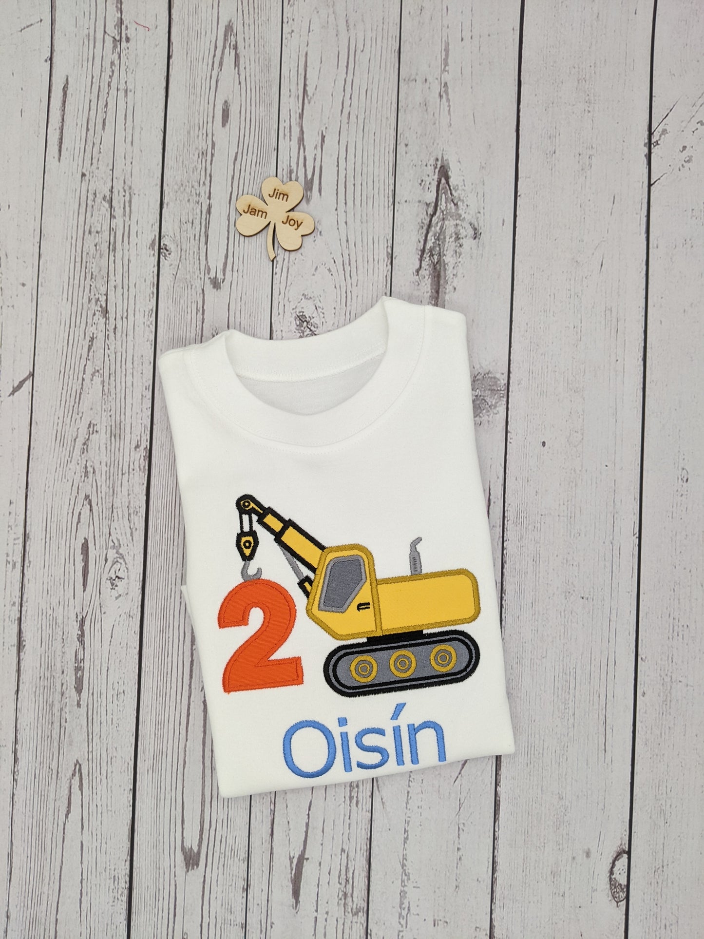 Children Birthday Tshirt Construction with a Crane - Embroidery