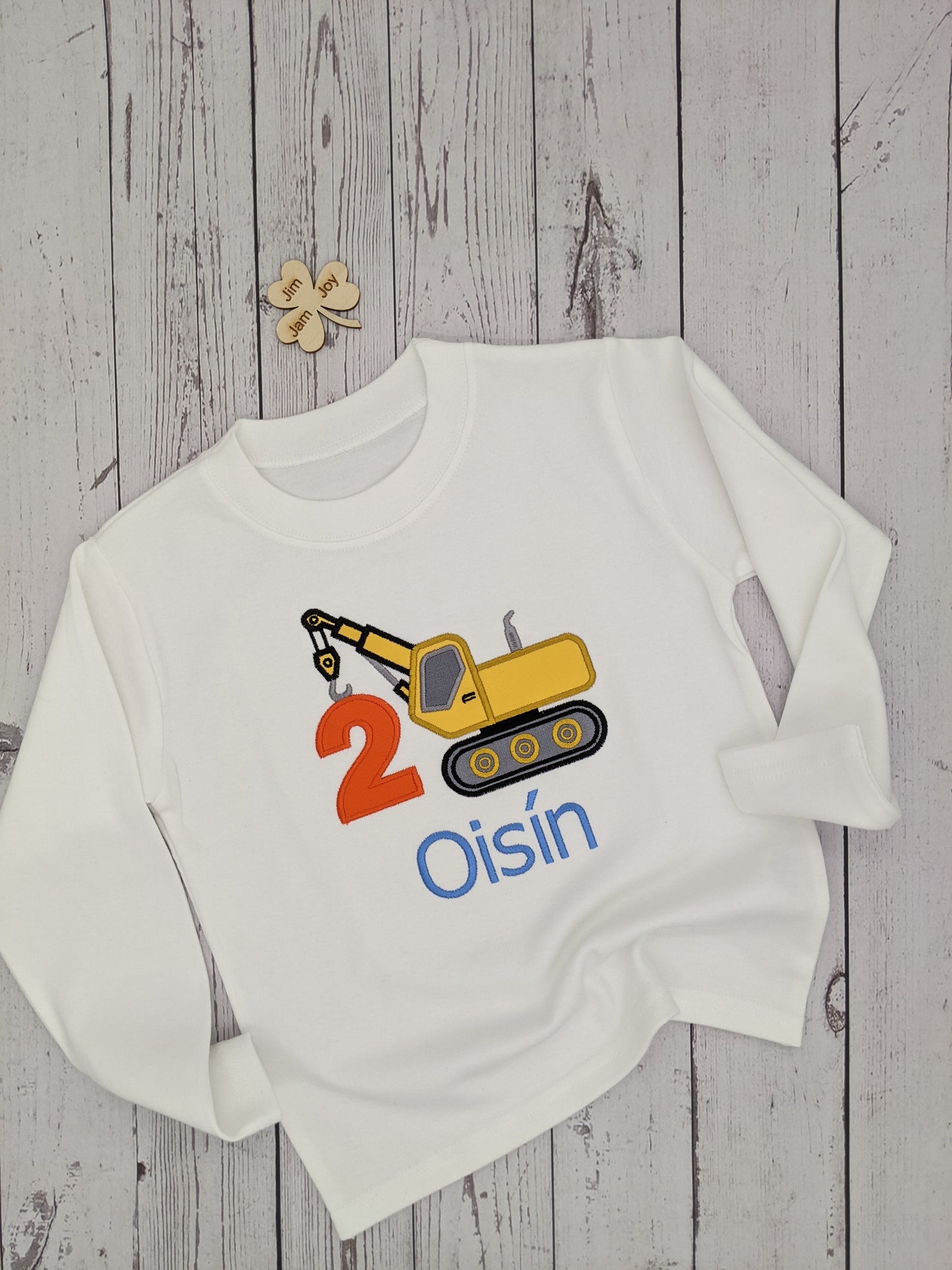 Children Birthday Tshirt Construction with a Crane - Embroidery