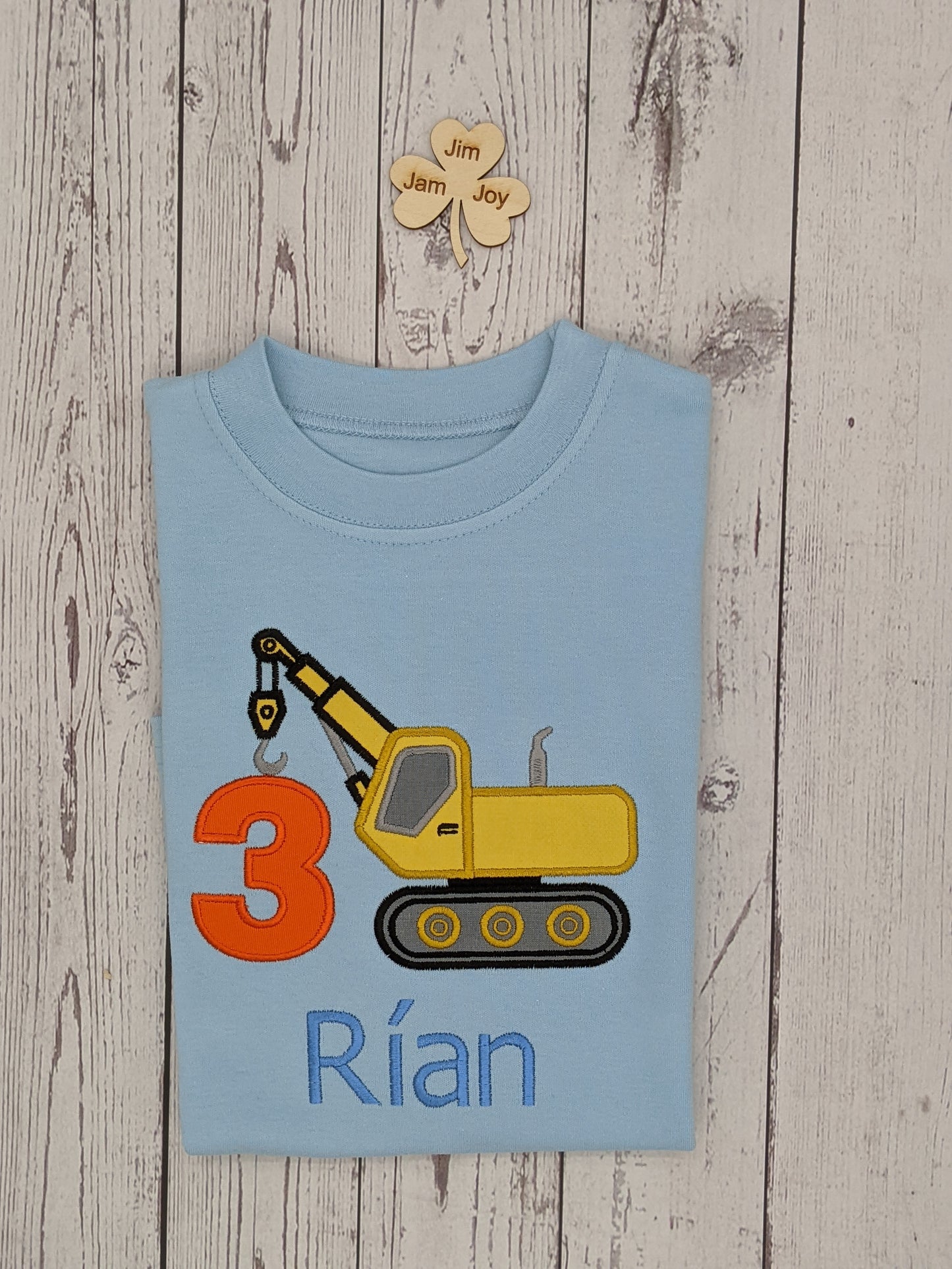 Children Birthday Tshirt Construction with a Crane - Embroidery