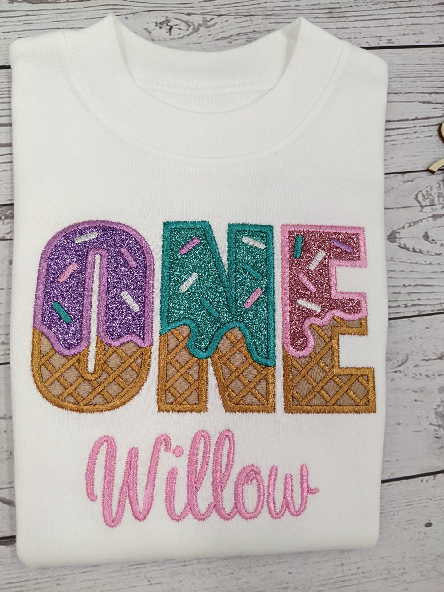 Personalised Children Ice Cream  Birthday Shirt  - Embroidery