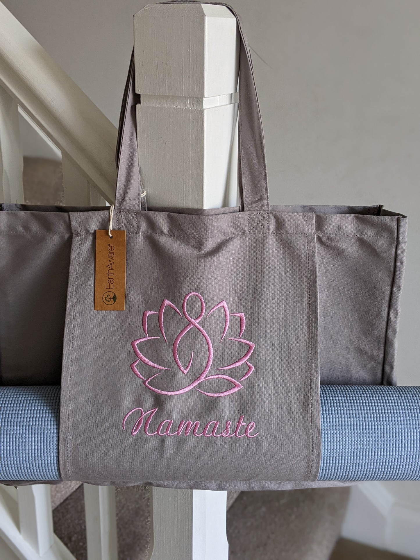 Personalised Organic Yoga Tote bag with mat pocket