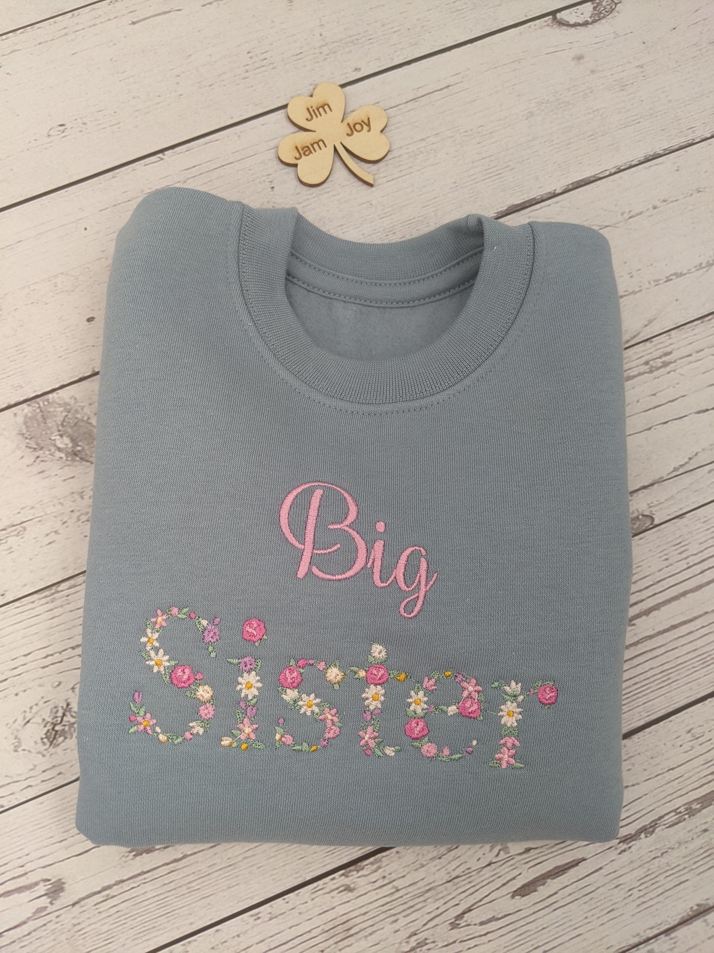 Children's Big Sister Floral Sweatshirt | Big Sister Flower Monogram  | Embroidery