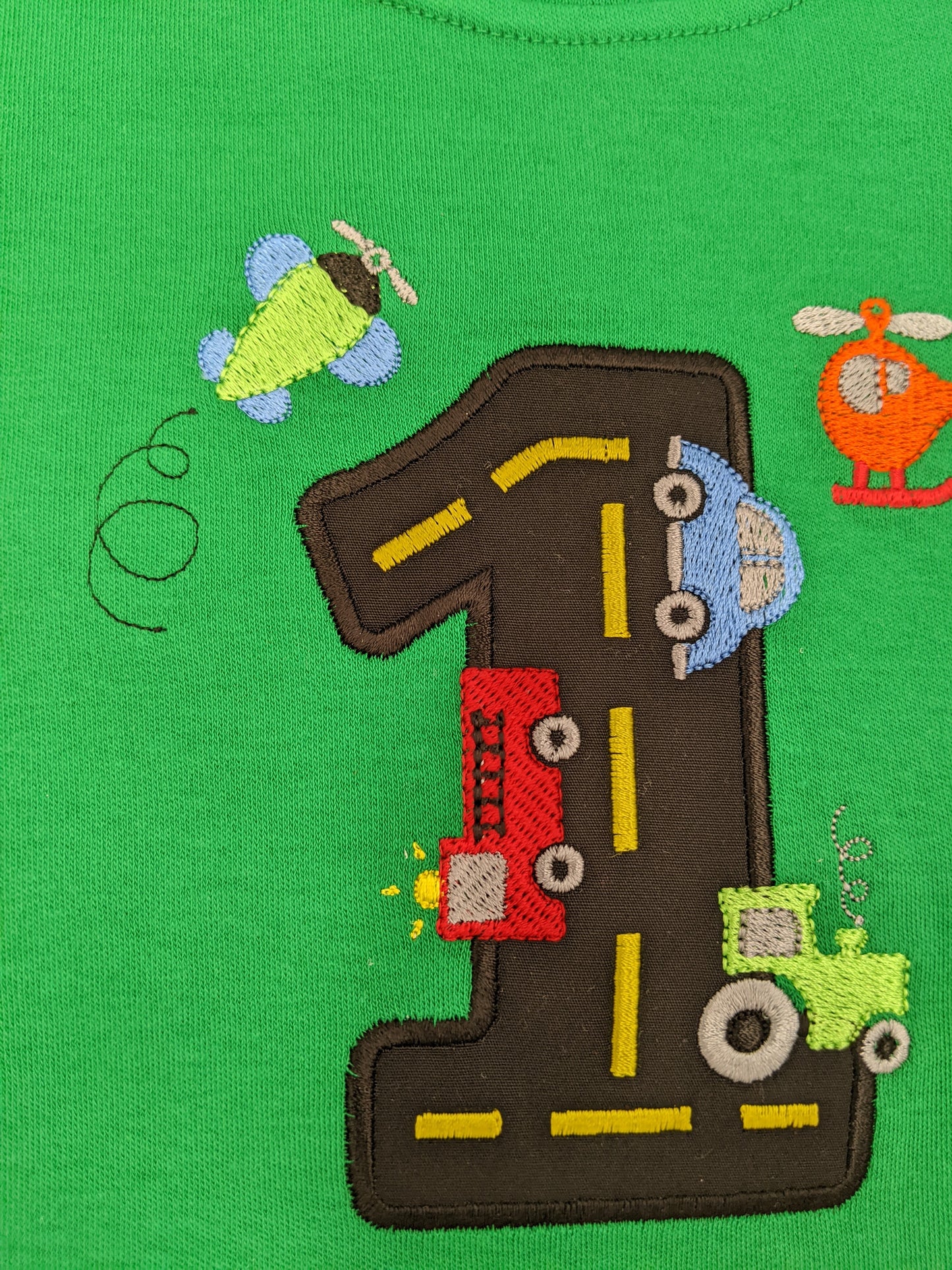 Children's Personalised Helicopter Car Tractor and Road Birthday Number Tshirt | Embroidered | Birthday Tshirt | Boys Birthday Gift