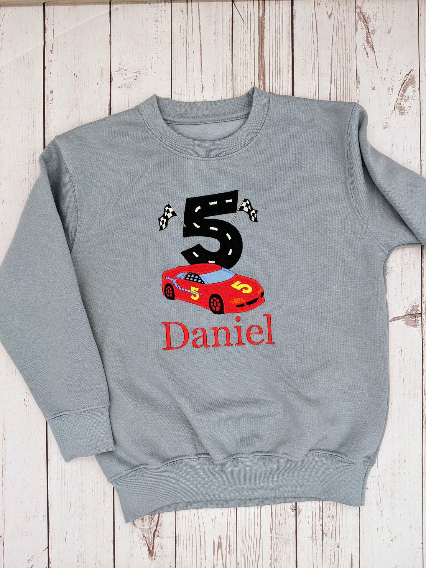 Personalised Race car Birthday Sweatshirt - Embroidery