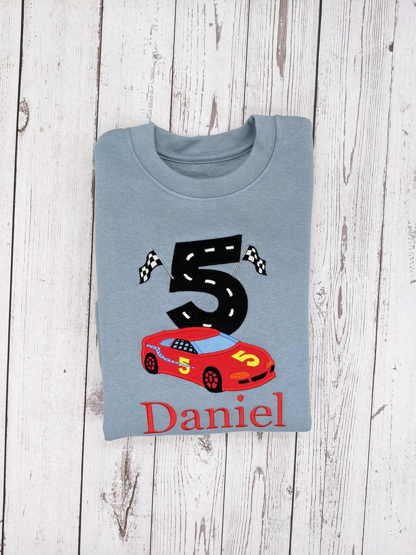 Personalised Race car Birthday Sweatshirt - Embroidery