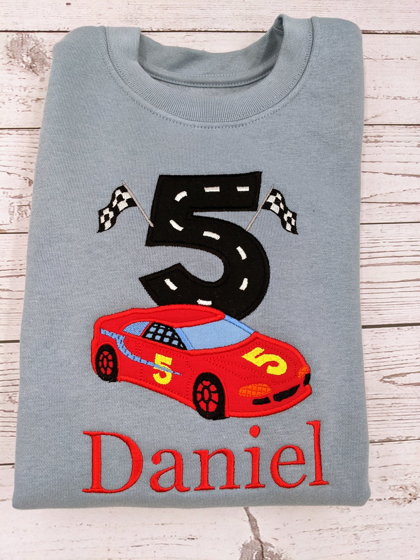 Personalised Race car Birthday Sweatshirt - Embroidery