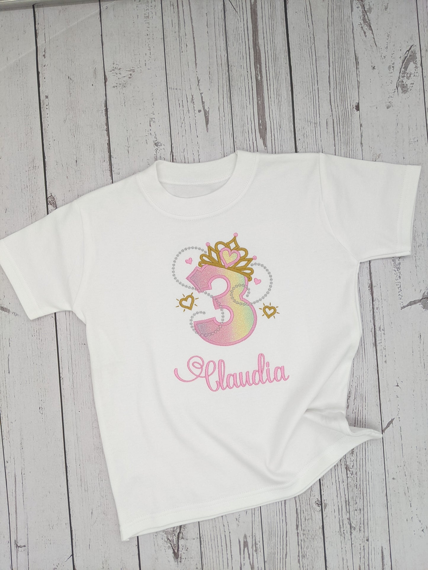 Children Personalised Princess Tiara  Birthday Tshirt | Embroidery