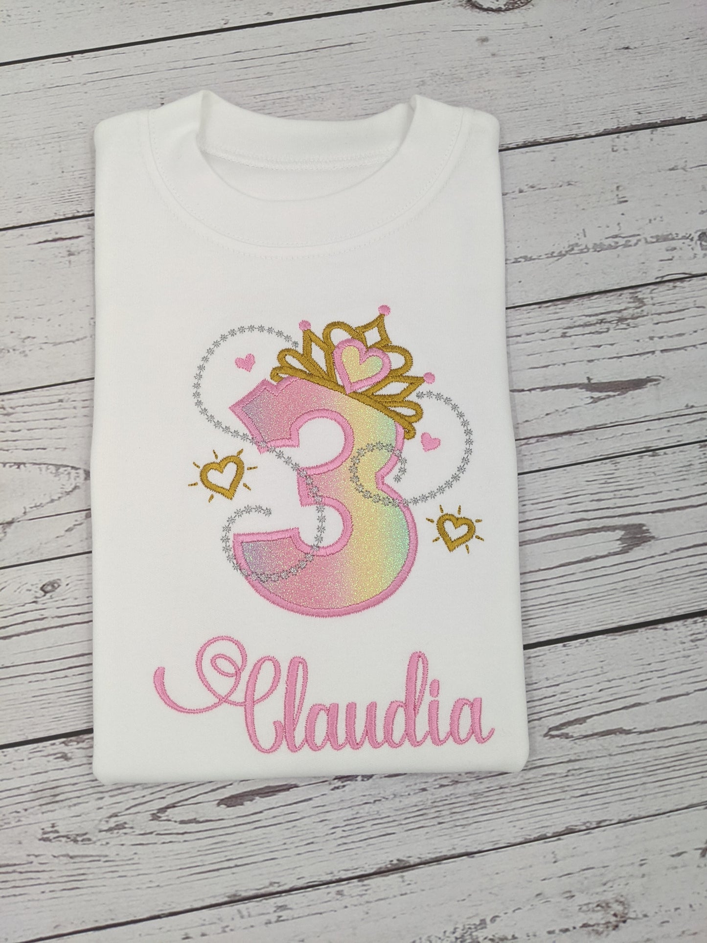 Children Personalised Princess Tiara  Birthday Tshirt | Embroidery