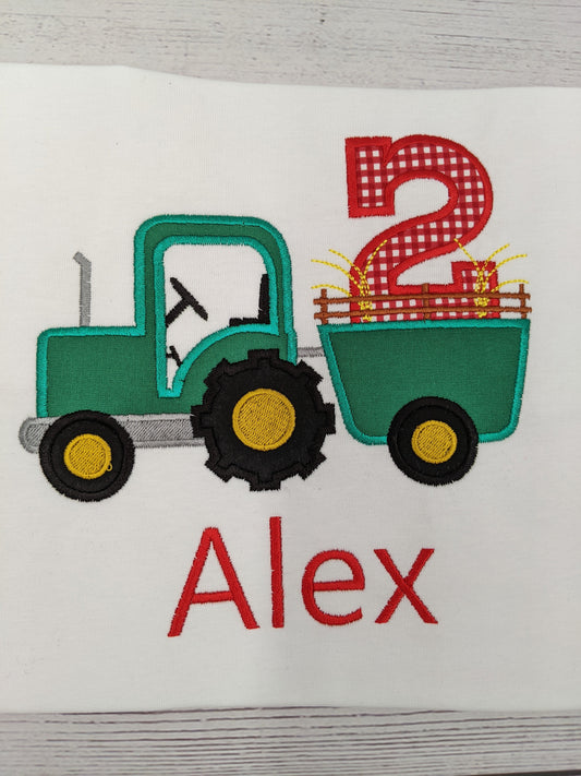 Children Personalised  Birthday Tshirt  Tractor | All Age | Embroidery