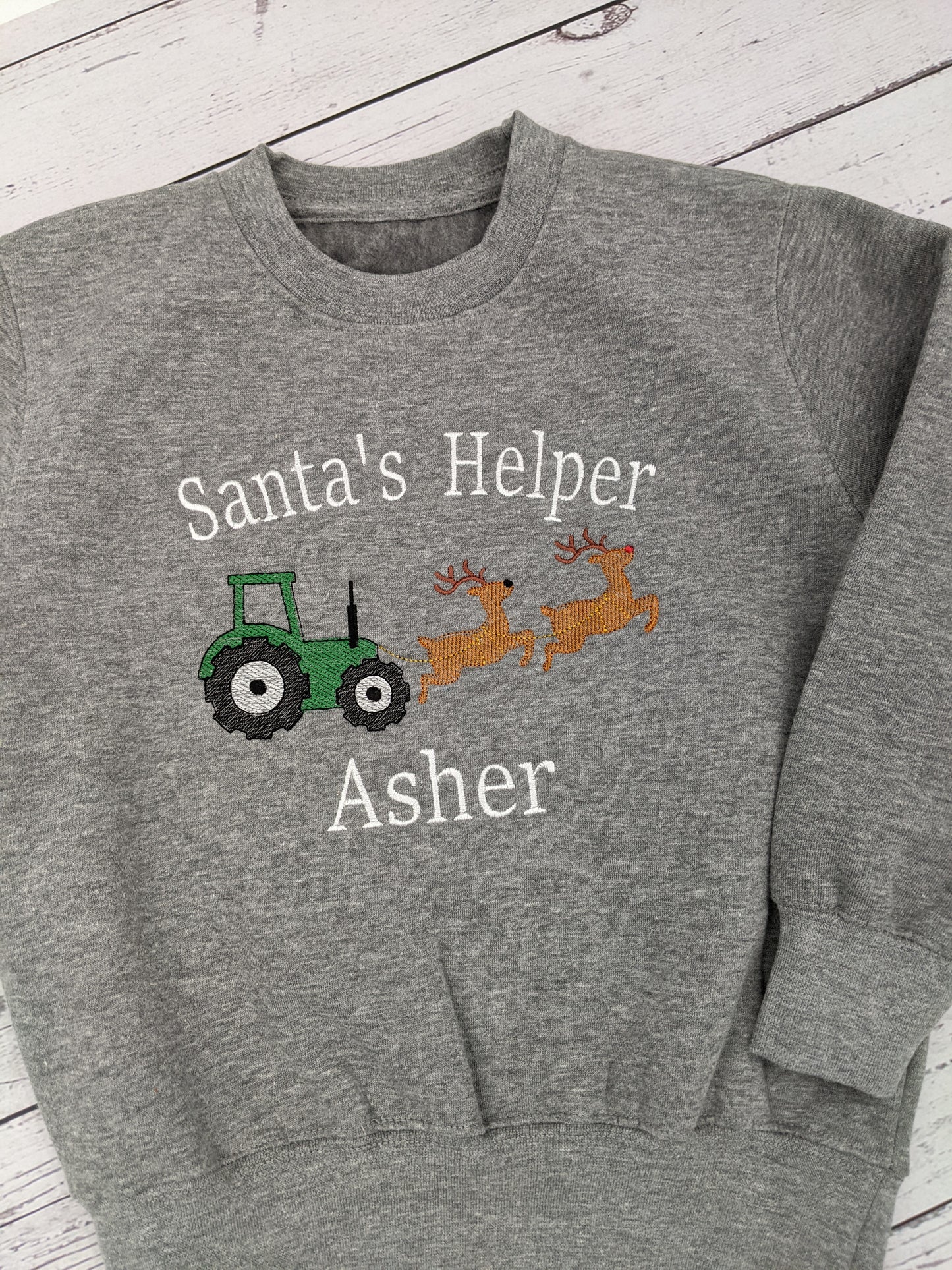 Children's Christmas Sweatshirt | Personalised | Christmas Jumper | Rudolph Santa's Helper | Xmas Jumper | Embroidered