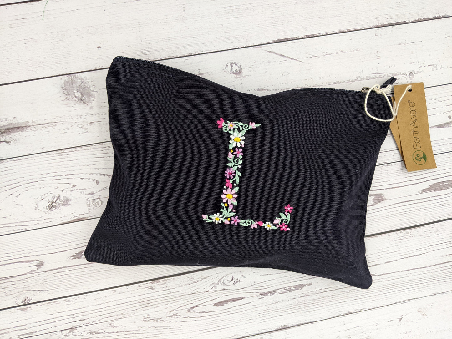 Personalised Accessory Cosmetic - Make Up Bag - Flower Monogram Initial