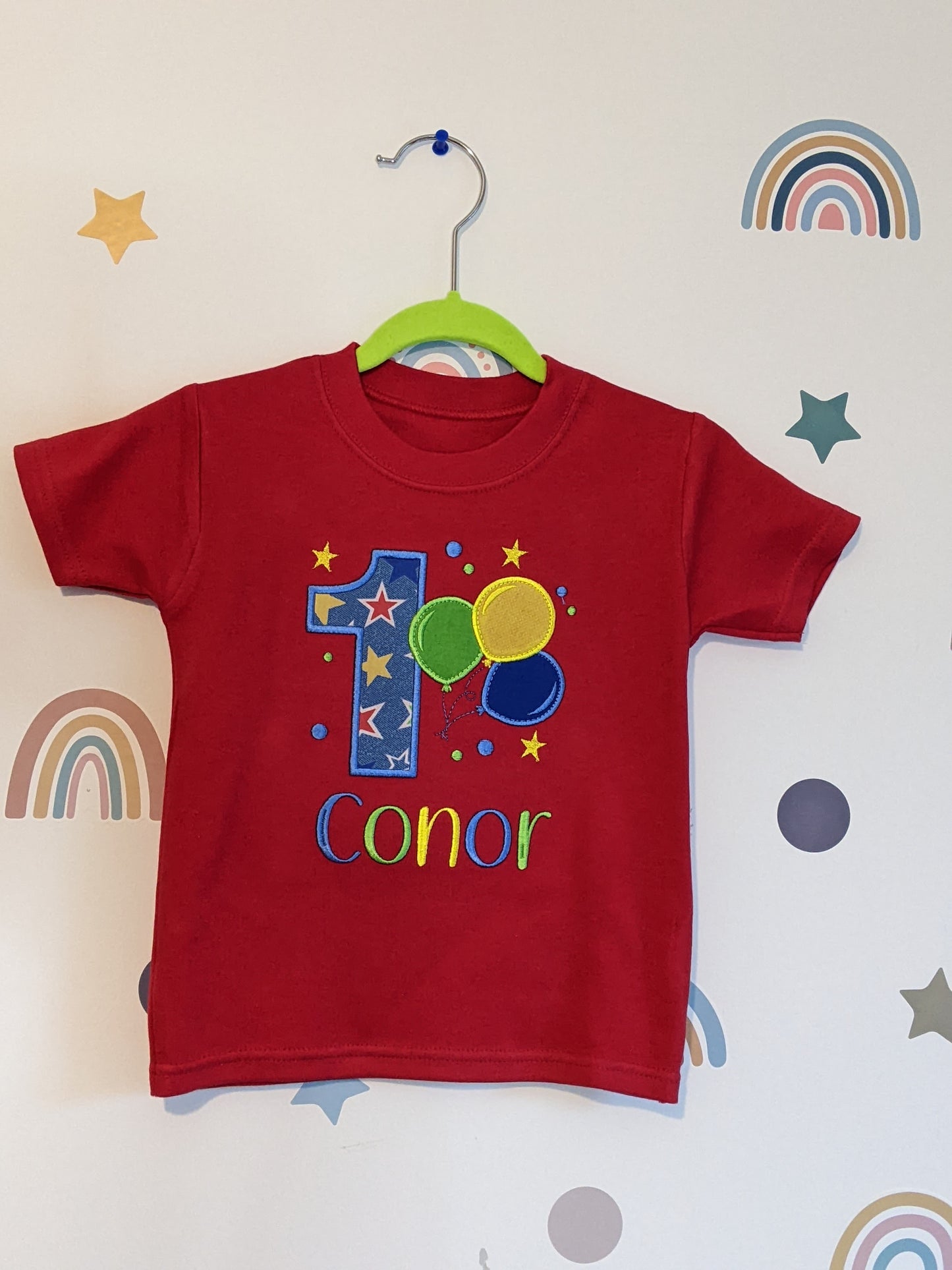 Children Personalised Birthday Tshirt with Balloons- Embroidery