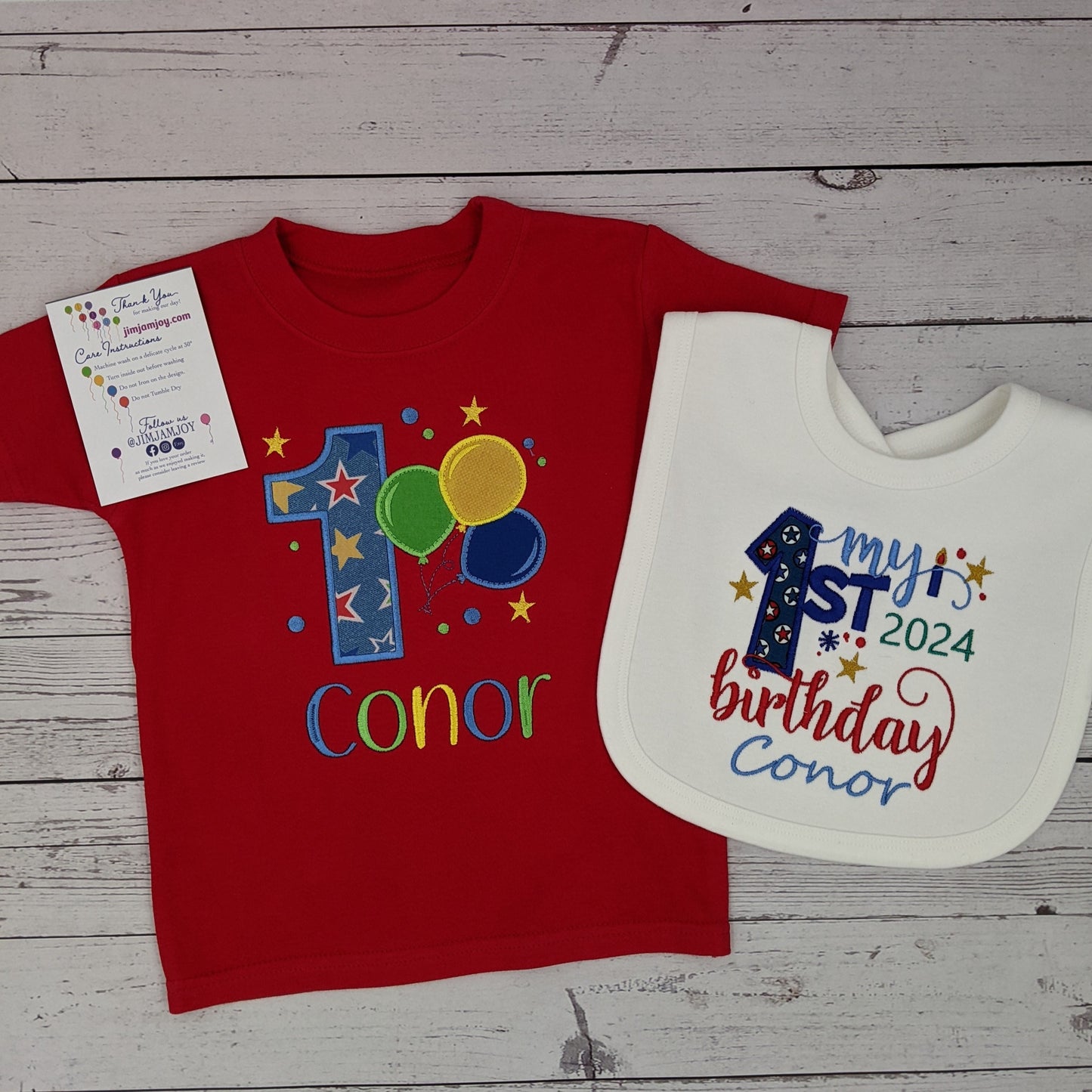 Children Personalised Birthday Tshirt with Balloons- Embroidery