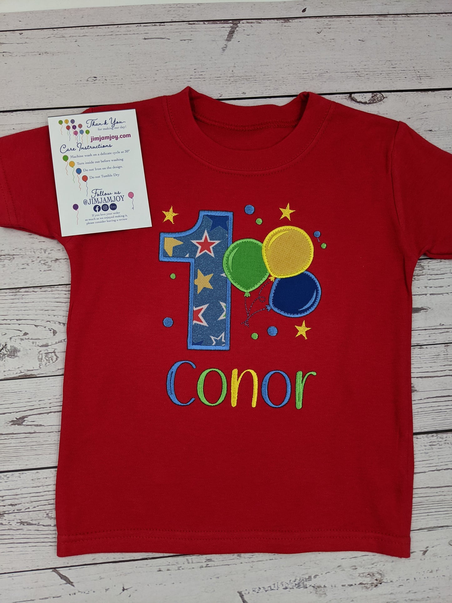 Children Personalised Birthday Tshirt with Balloons- Embroidery