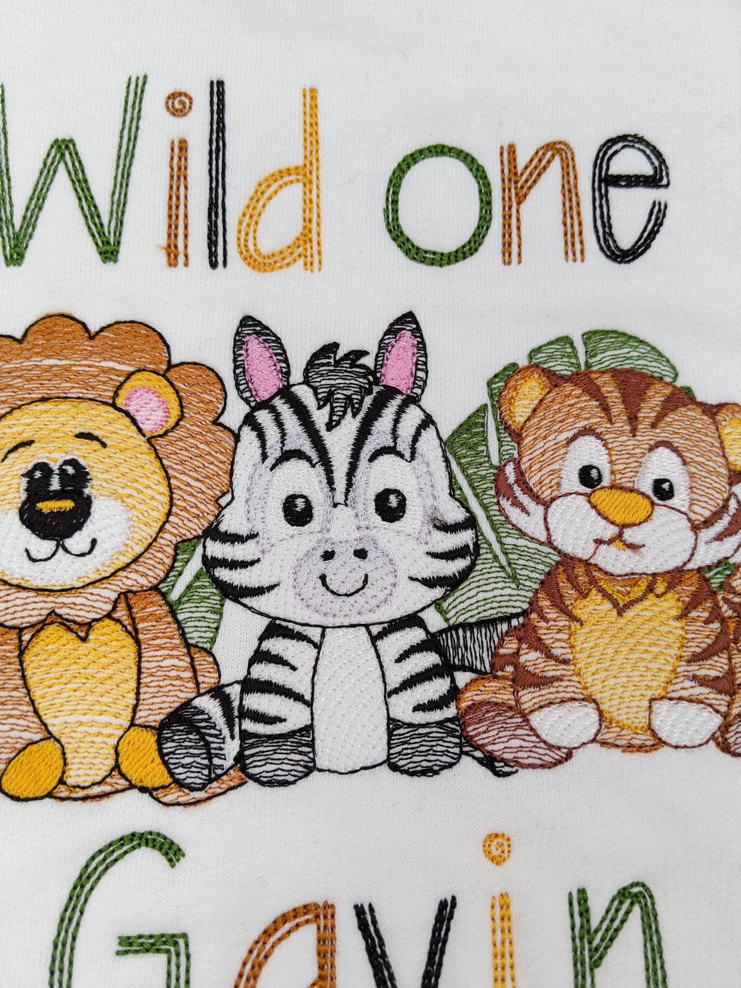 Children Personalised 1st  Birthday Sweatshirt  with Safari Animals  - Embroidery