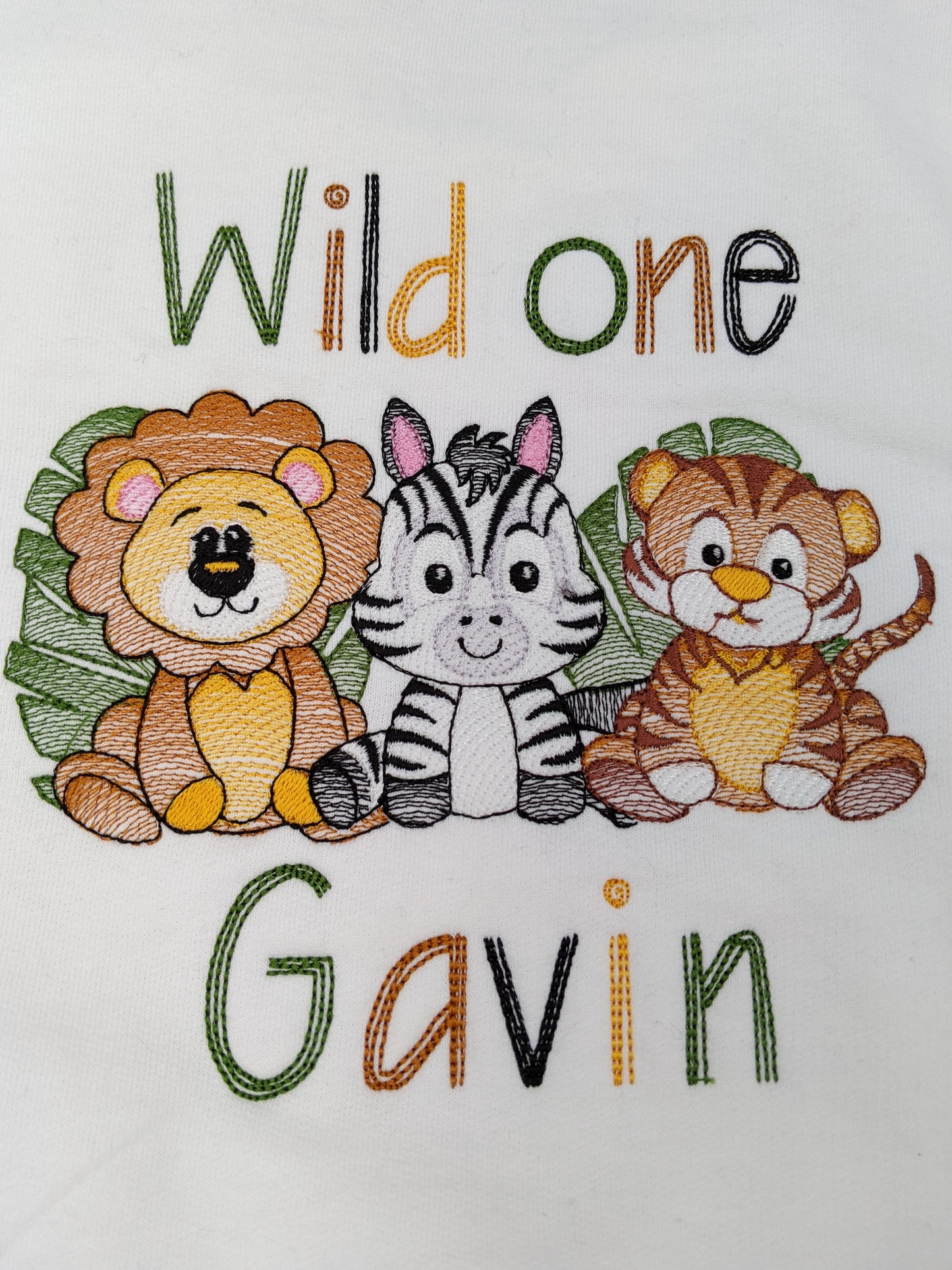 Children Personalised 1st  Birthday Sweatshirt  with Safari Animals  - Embroidery