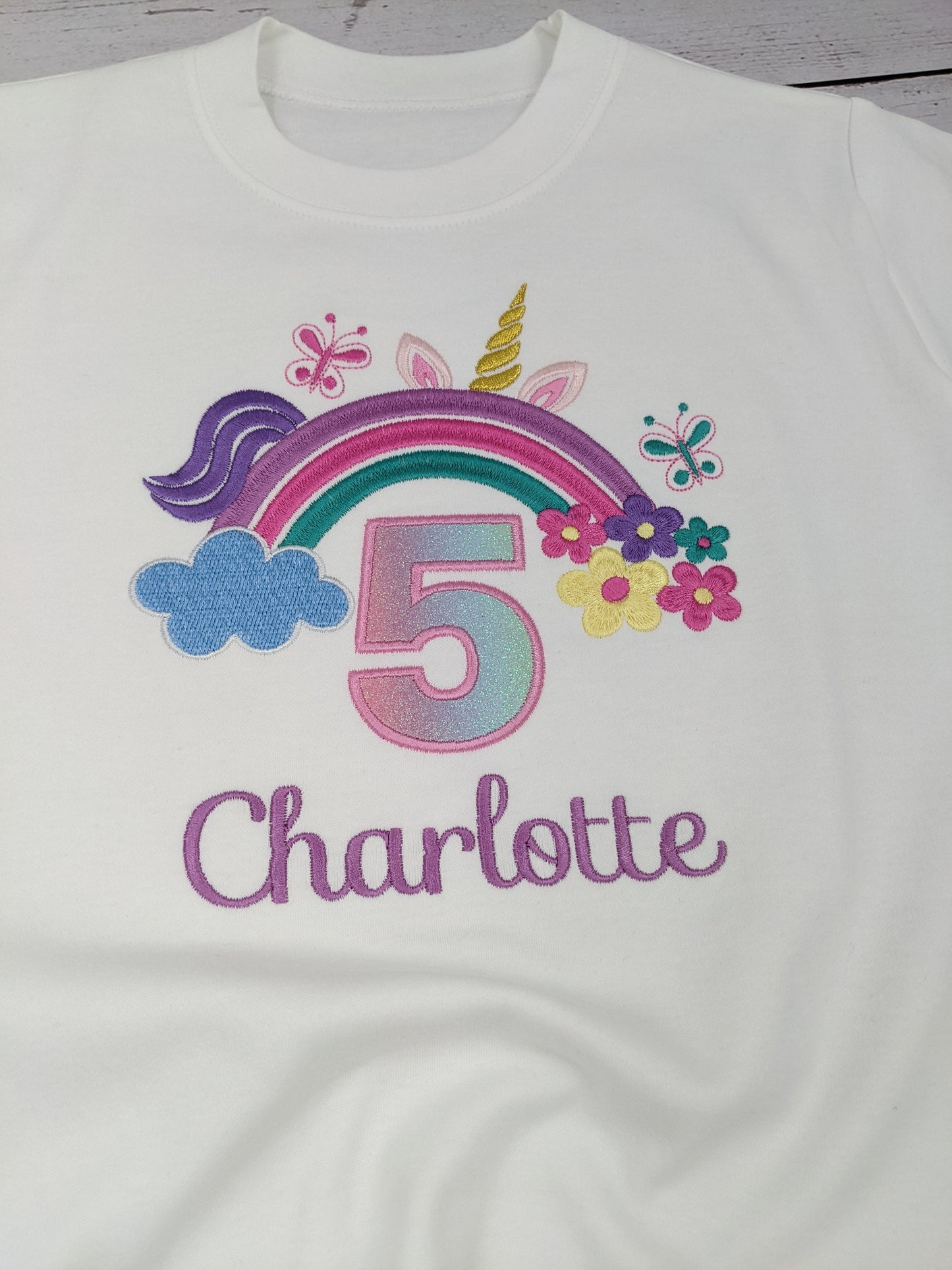 Children Personalised Birthday Tshirt Peek a Boo Unicorn - Embroidery