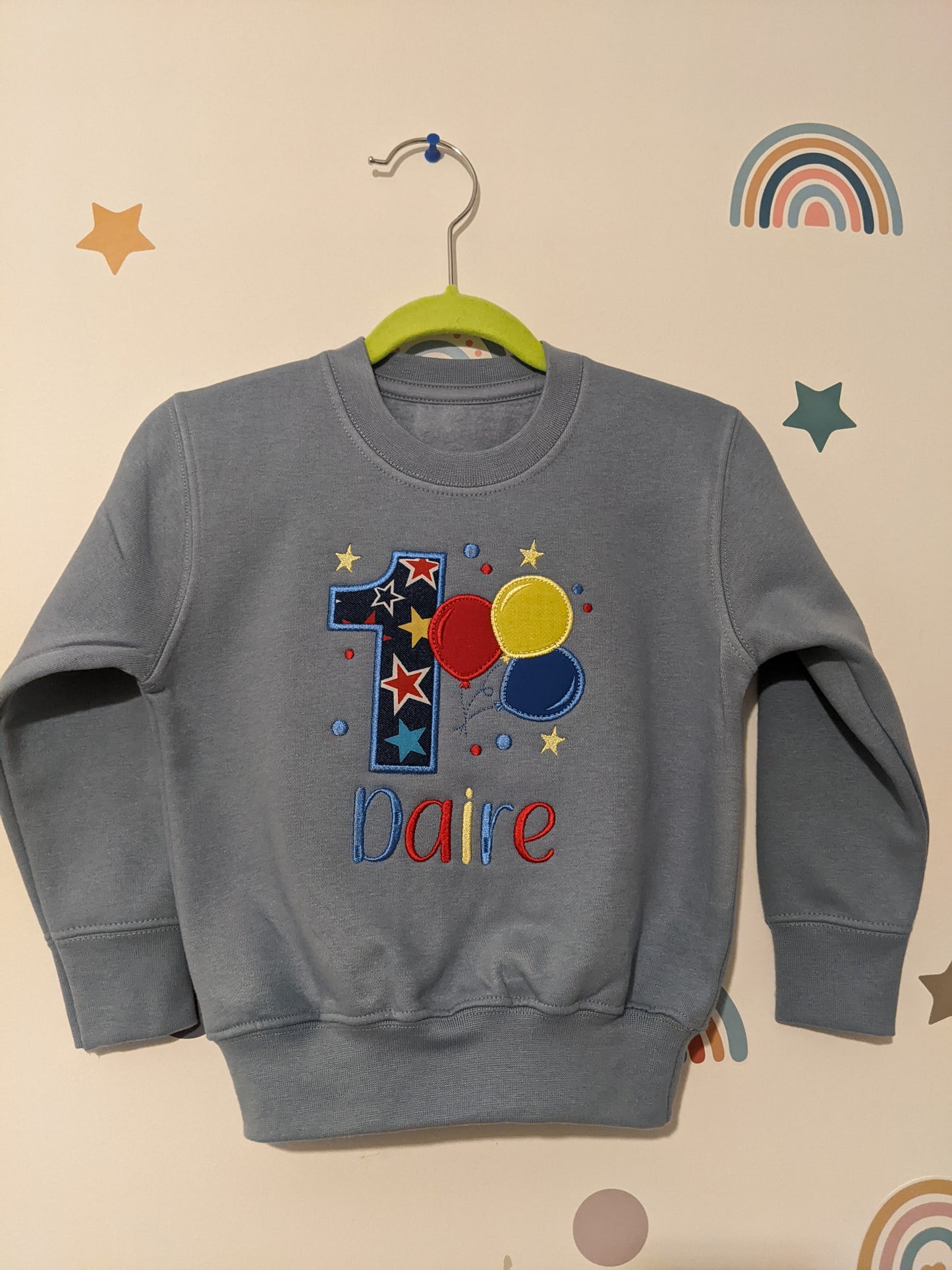 Children Personalised Birthday Sweatshirt with Balloons- Embroidery