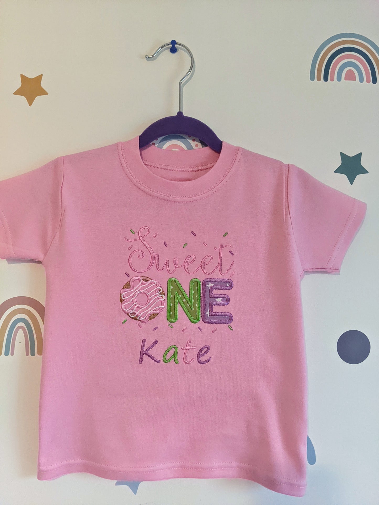 Children Birthday Tshirt Sweet One with Donut - 1st Birthday - Embroidery