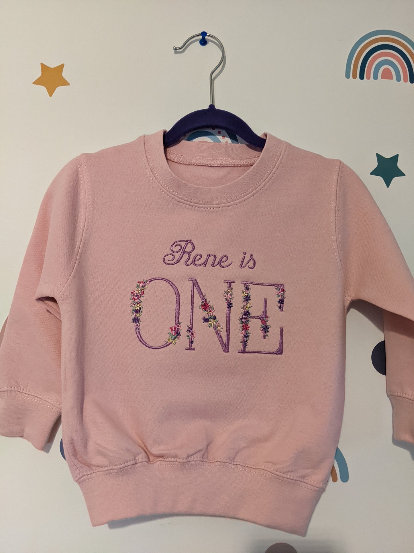 Children Personalised 1st Birthday Sweatshirt  with Monogram Floral Font- Embroidery