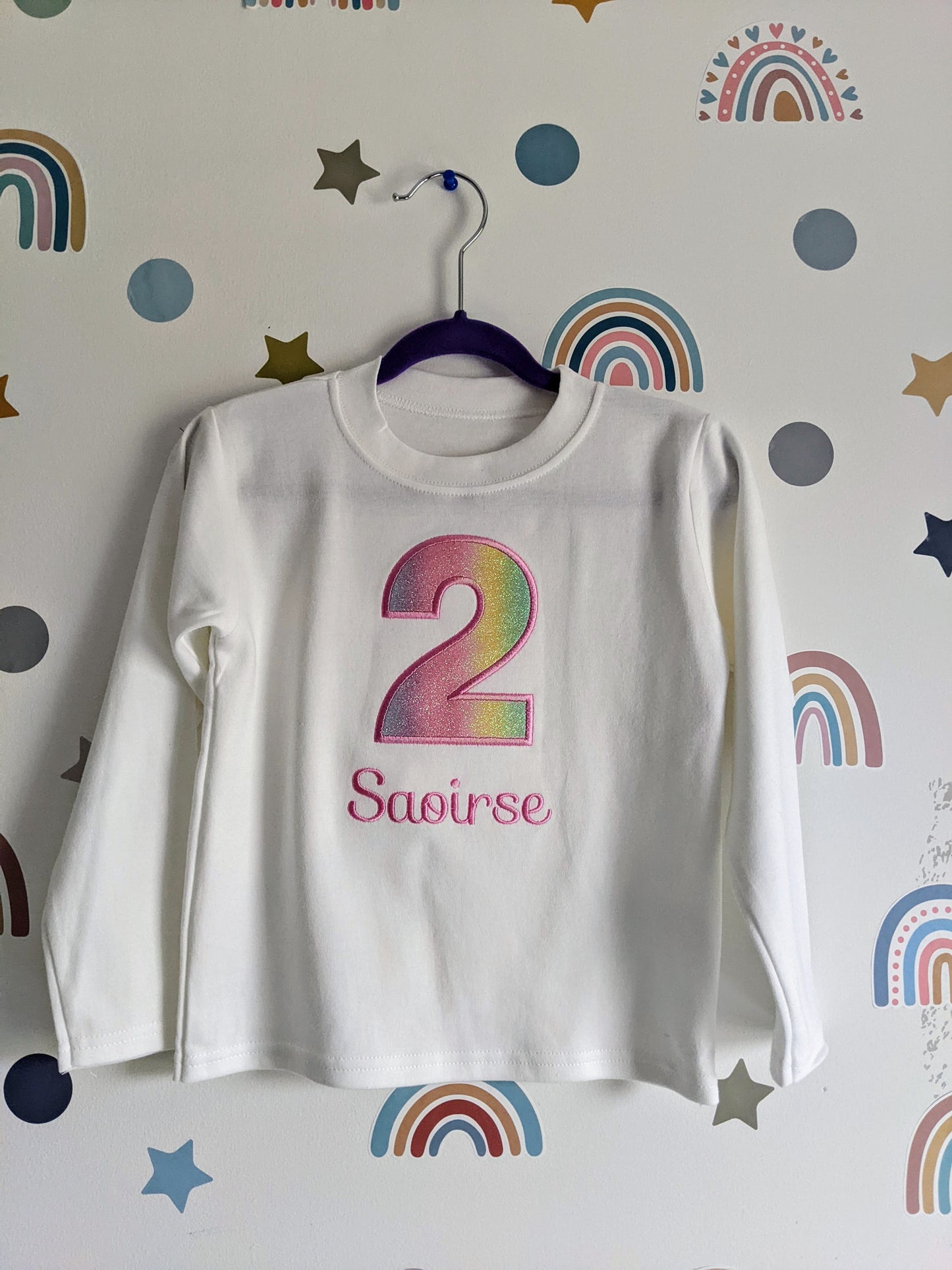 Children Personalised Birthday Number t-shirt with Pastel Colors | Birthday Princess | Embroidery