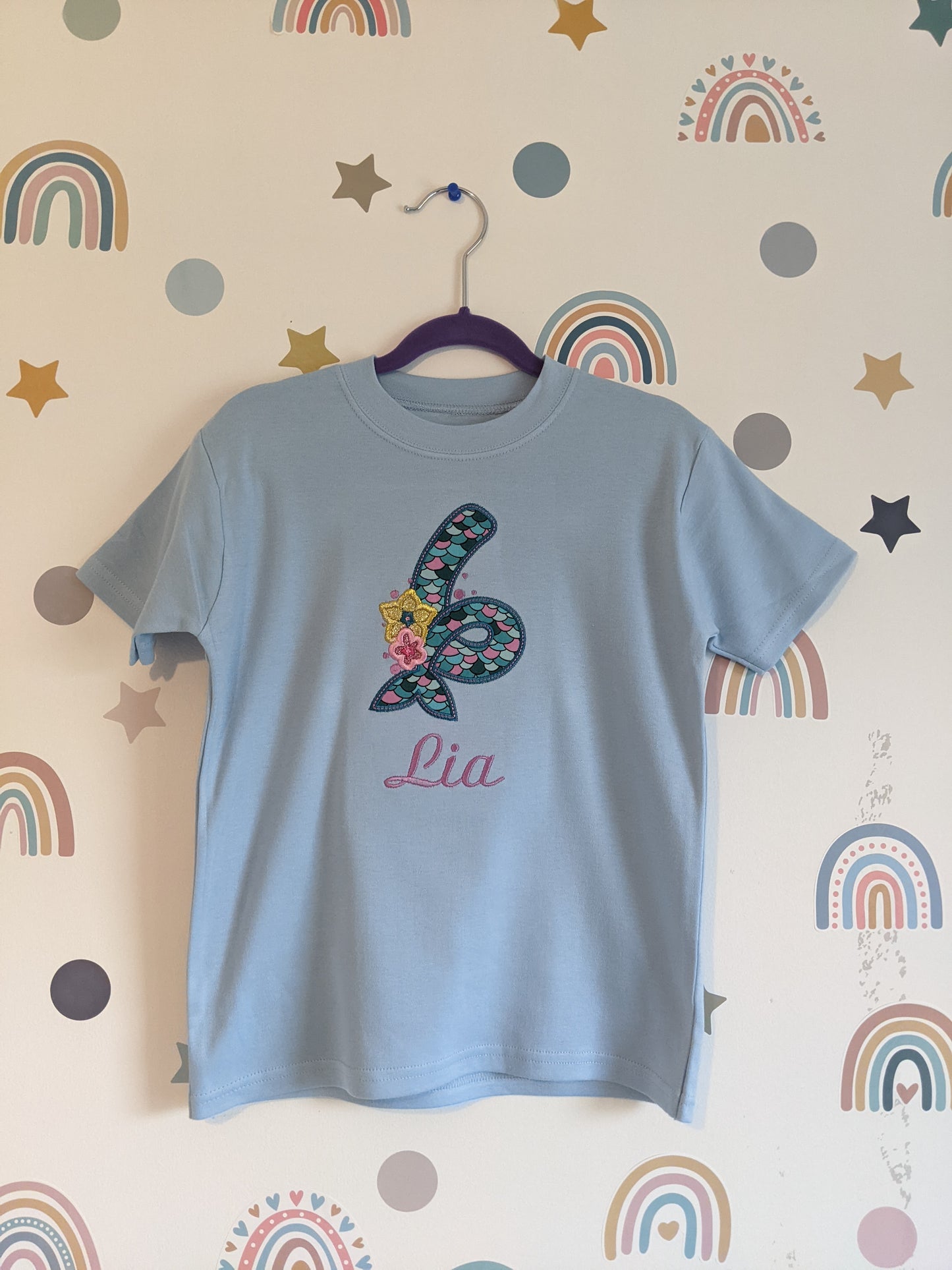 Personalised Mermaid Number Birthday Tshirt - Embroidery